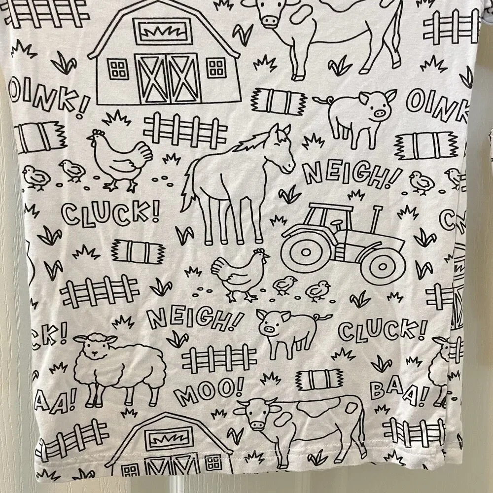 Caden Lane Color Me Pajamas Farm Animals 2-Pc Bamboo Set Kids Size 7/8